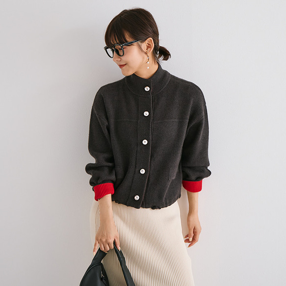 【AW新作】ワンランク上のこなれコーデにオススメ ジャケット見えニットカーディガン 裏配色 アウター 25577 19枚目の画像
