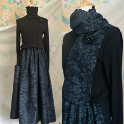 着物リメイク 黒留袖ドレス 御所車 友禅染 Aライン ハンドメイド