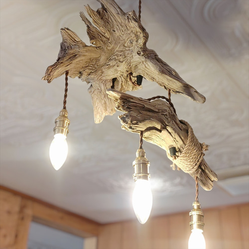 流木の3灯ペンダントライト760 選べるランプシェード ダイニング