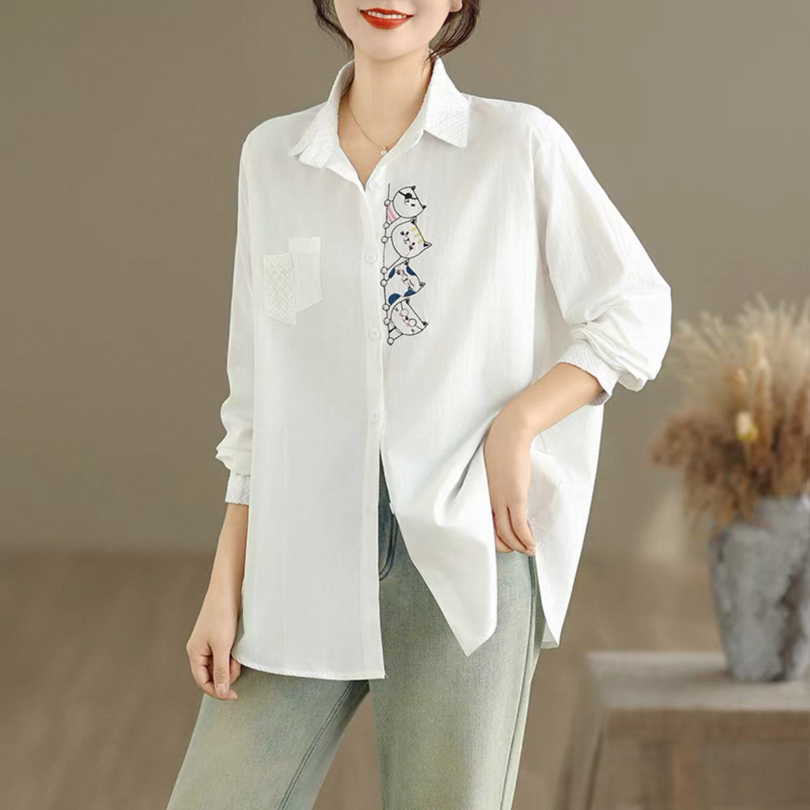 犬のトップス、犬のシャツ、綿麻シャツ、綿麻トップス、長袖シャツ、長袖トップス、大人カジュアルシャツ