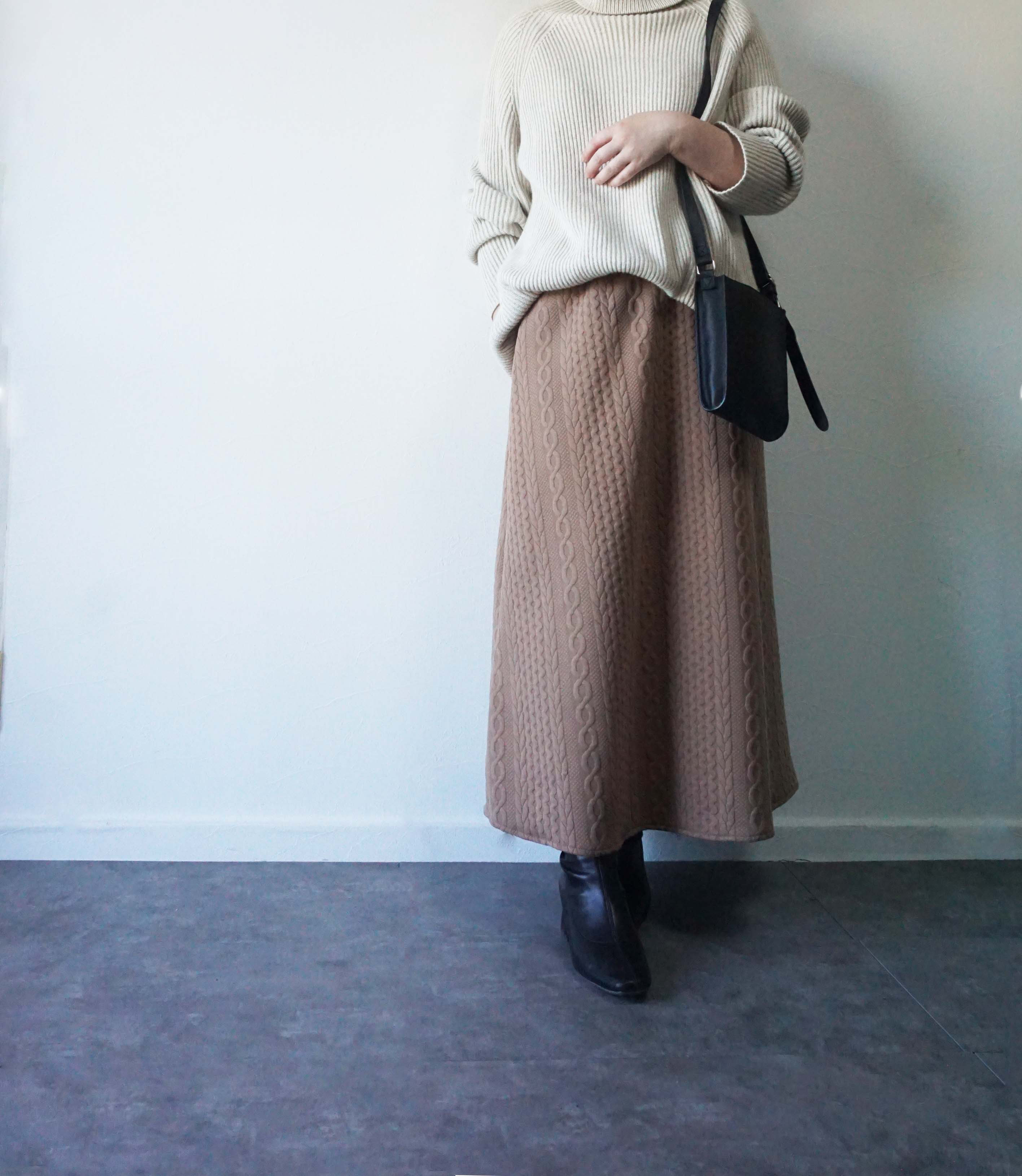 あったかジャガードニットセミフレアスカート　ココア(シワになりにくい)