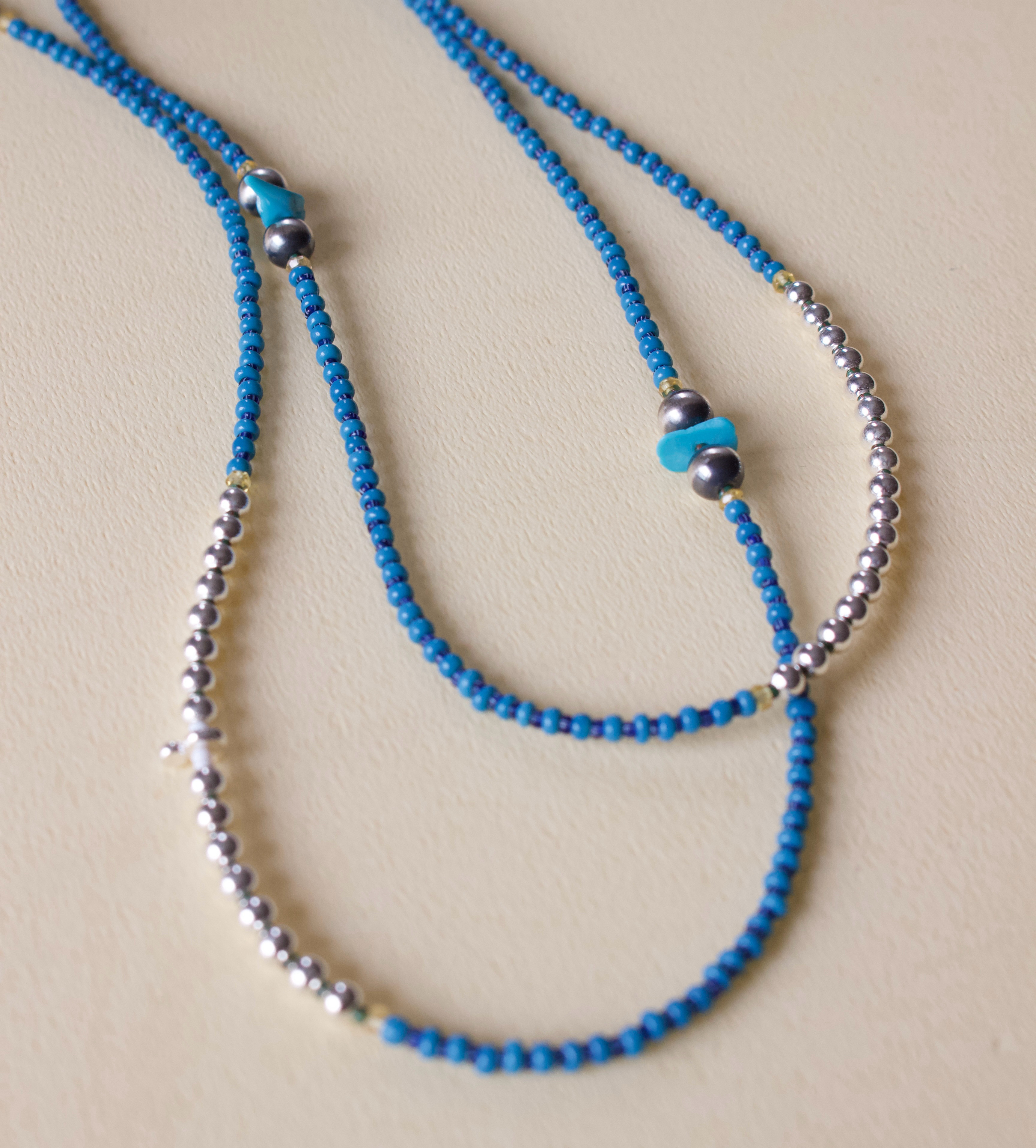 BLUE / ナバホパール  カレンシルバー ヴィンテージビーズ　ロングネックレス（ＢＬ）