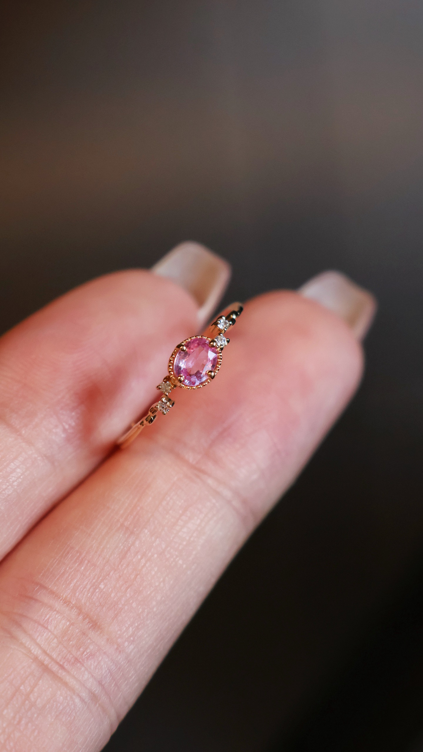 天然ダイヤモンド付きピンクサファイアリングk18　2502