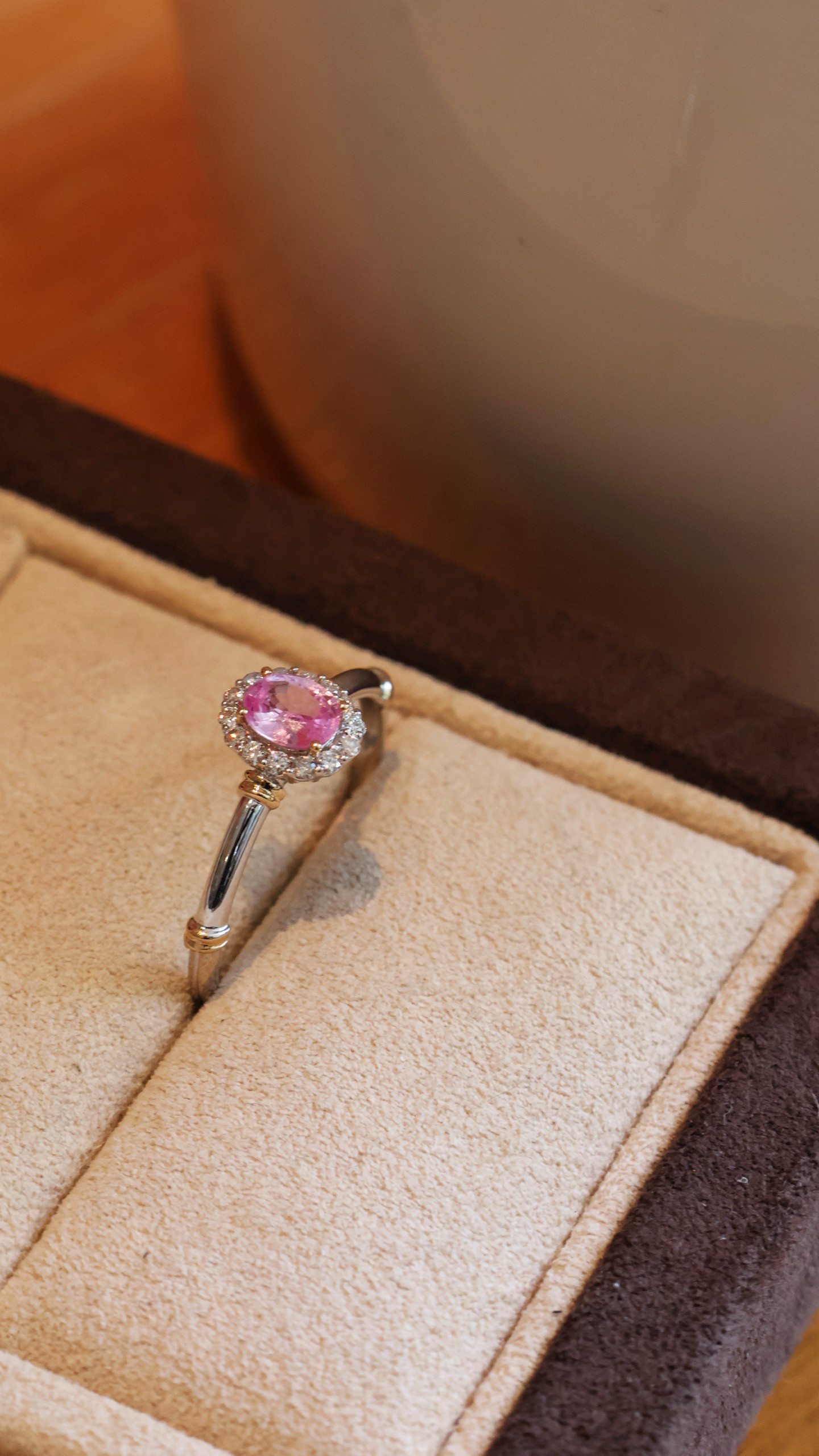 天然ダイヤモンド付きピンクサファイアリングk18　2702