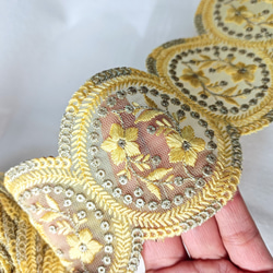 【50cm】【77mm幅】インド刺繍リボン　フラワー　花柄　金糸　卵型　オーバル　手芸　ハンドメイド　アクセサリーパーツ 7枚目の画像