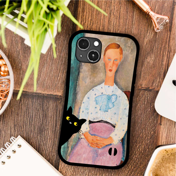 モディリアーニ✖️猫  耐衝撃 グリップケース iPhoneケース 2枚目の画像