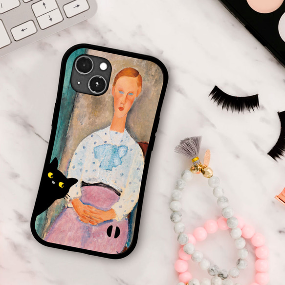 モディリアーニ✖️猫  耐衝撃 グリップケース iPhoneケース 3枚目の画像
