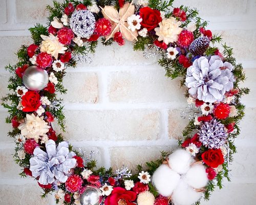 早割クリスマスリース2025☆大きめフラワークリスマスリース