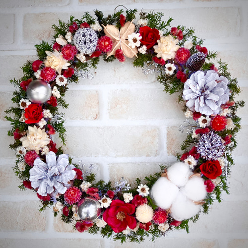 早割クリスマスリース2025☆大きめフラワークリスマスリース