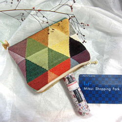 スペイン生地　トライアングルの愉しみ　ポーチ　カード入れ　コスメ入れ　薬入れ 2枚目の画像