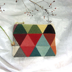 スペイン生地　トライアングルの愉しみ　ポーチ　カード入れ　コスメ入れ　薬入れ 1枚目の画像