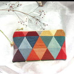 スペイン生地（MS)　トライアングルの愉しみ　ポーチ　カード入れ　コスメ入れ　薬入れ 1枚目の画像