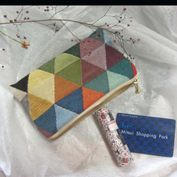 スペイン生地（MS)　トライアングルの愉しみ　ポーチ　カード入れ　コスメ入れ　薬入れ 2枚目の画像