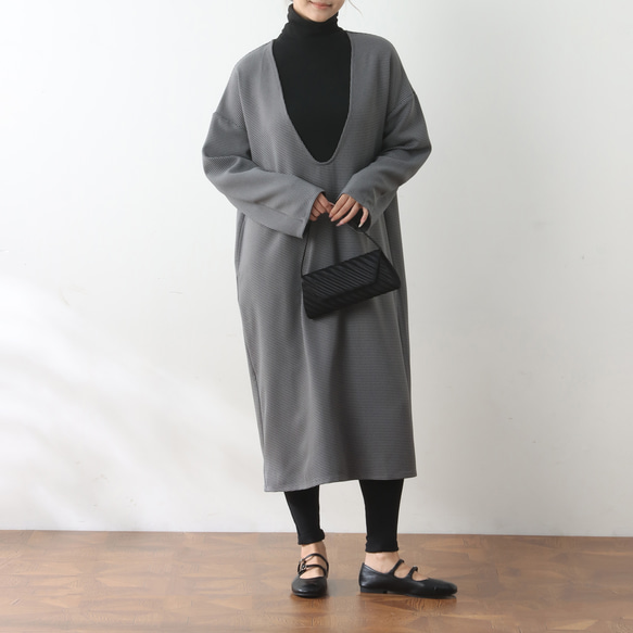 全4色　Vネック　ストレッチ　小千鳥格子　ワンピース♪オーダーサイズ可 7枚目の画像