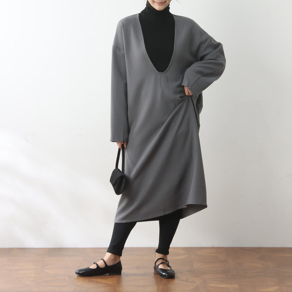 全4色　Vネック　ストレッチ　小千鳥格子　ワンピース♪オーダーサイズ可 6枚目の画像