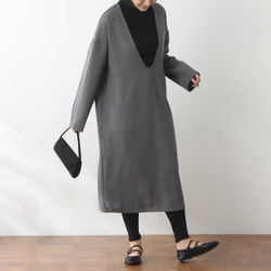 全4色　Vネック　ストレッチ　小千鳥格子　ワンピース♪オーダーサイズ可 1枚目の画像