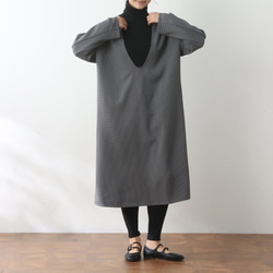 全4色　Vネック　ストレッチ　小千鳥格子　ワンピース♪オーダーサイズ可 2枚目の画像