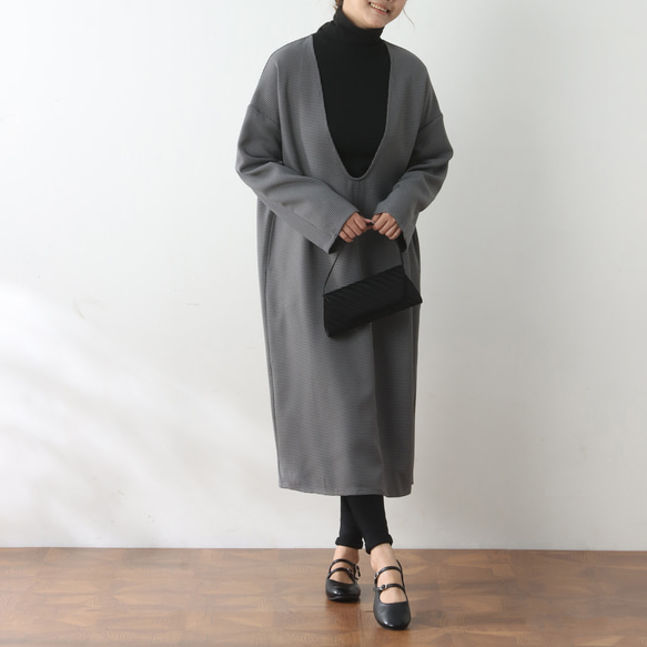 全4色　Vネック　ストレッチ　小千鳥格子　ワンピース♪オーダーサイズ可 3枚目の画像