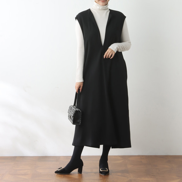 （再販）全18色　Vネック　ストレッチ ワンピース♪オーダーサイズ可 1枚目の画像