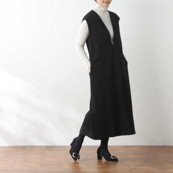 （再販）全18色　Vネック　ストレッチ ワンピース♪オーダーサイズ可 2枚目の画像