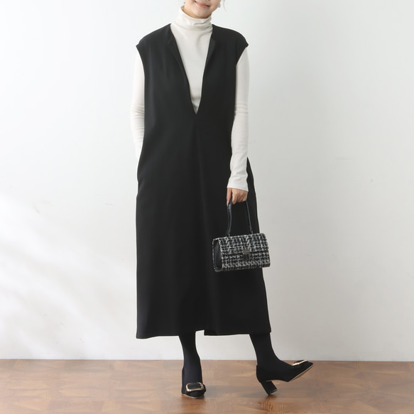 （再販）全18色　Vネック　ストレッチ ワンピース♪オーダーサイズ可 4枚目の画像