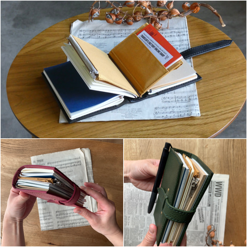 トラベラーズノートカバー／パスポートサイズ／革／紫 手帳カバー