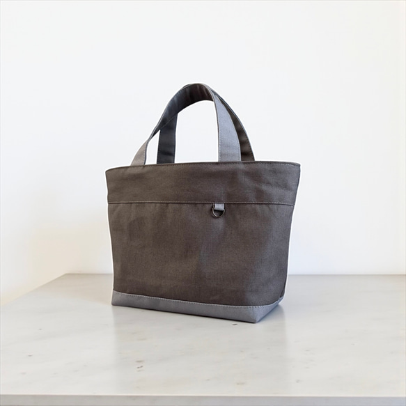 【新色】グレー×チャコールグレー◆インド刺繍×帆布/ミニトートバッグ 5枚目の画像