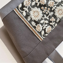 【新色】グレー×チャコールグレー◆インド刺繍×帆布/ミニトートバッグ 4枚目の画像