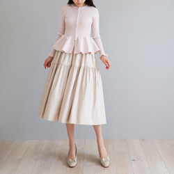 【美シルエットニット！】ホールガーメント ペプラムオープンファスナーカーディガン【バレエピンク】 5枚目の画像