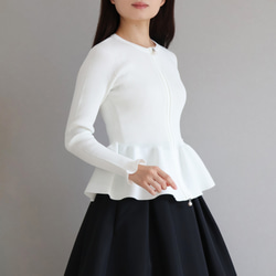 【美シルエットニット！】ホールガーメント ペプラムオープンファスナーカーディガン【バレエピンク】 6枚目の画像