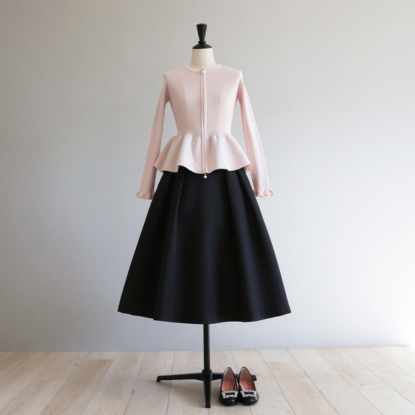 【美シルエットニット！】ホールガーメント ペプラムオープンファスナーカーディガン【バレエピンク】 13枚目の画像