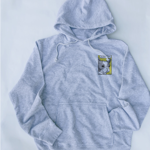 【メッセージ】アメコミ風　フレブルパーカー　グレーパーカー　メッセージ入れ　親子コーデ 4枚目の画像