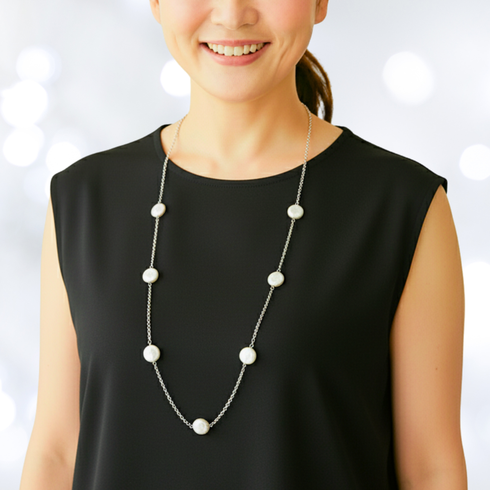 着けるだけで細見え!？科学が証明する「細見え」淡水コインパール・ロングステーションネックレス