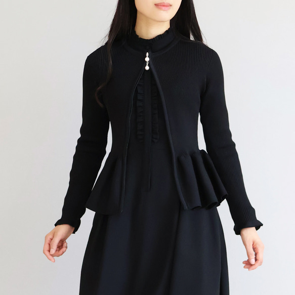 【程よい甘さがポイント◎】ホールガーメント ペプラムオープンファスナーカーディガン【アイシーグリーン】 10枚目の画像