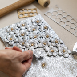 花卉抽繩包，義大利皮革迷你包 [銀色] 第6張的照片