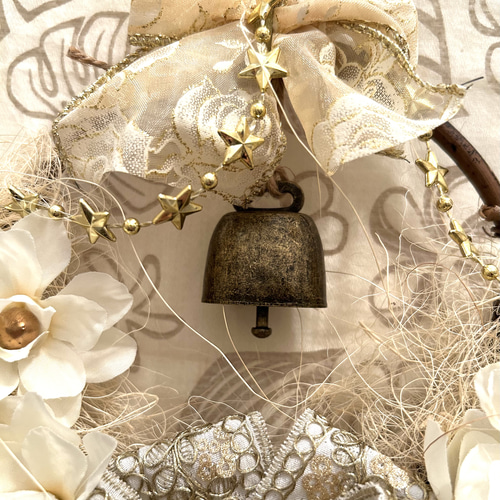 «826»◤完売◢クリスマスリース★2025★ゴールド刺繍リボン*ベル 826»◤完売◢クリスマスリース☆2025☆ゴールド刺繍リボン*ベル