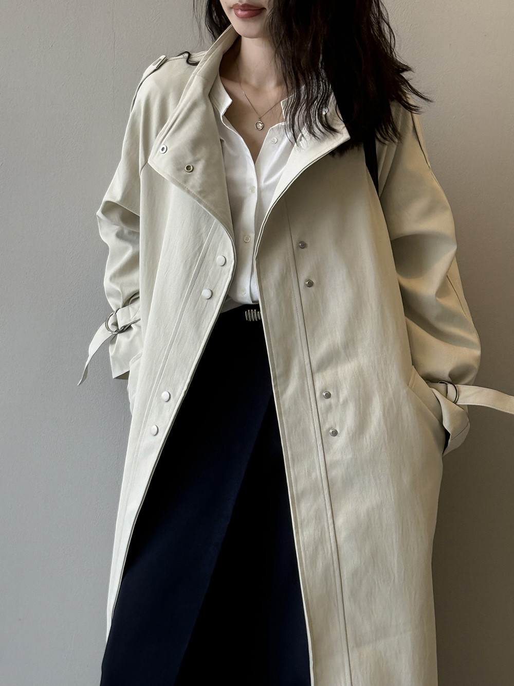 秋冬レディースエレガントで通勤用のレトロで汎用的なベルト付きトレンチコート【返品・交換可】品質最優先25-378