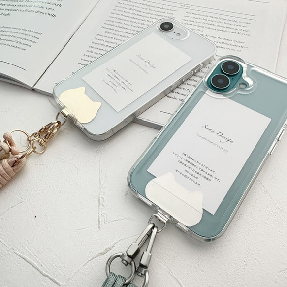 猫型 名入れ無料 ストラップホルダー ステンレス ホルダーシート スマホ ショルダー スマホケース 挟むだけ 8枚目の画像