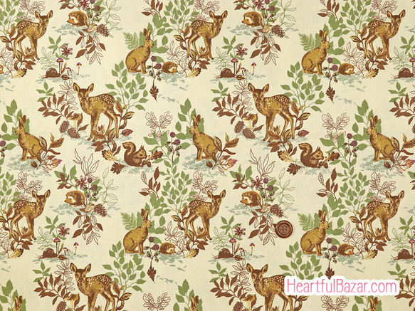 USAコットン(110×50) moda Autumn Forest 森の動物たち ベージュ 2枚目の画像