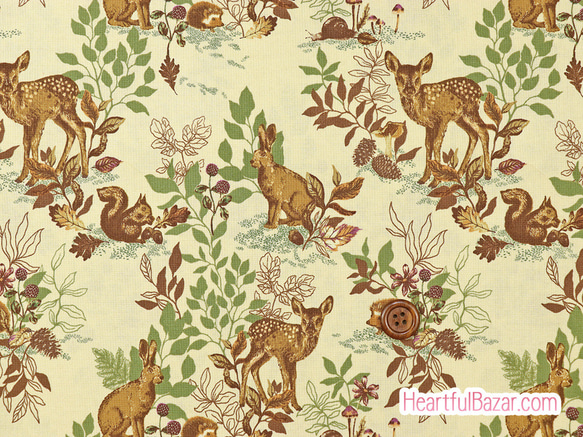 USAコットン(110×50) moda Autumn Forest 森の動物たち ベージュ 1枚目の画像