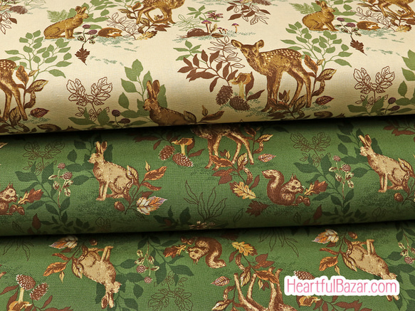 USAコットン(110×50) moda Autumn Forest 森の動物たち ベージュ 5枚目の画像