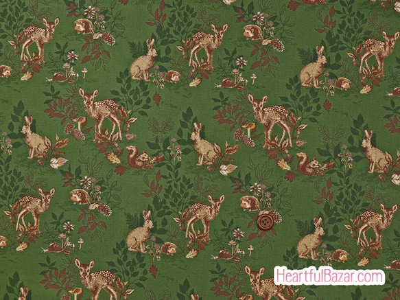 USAコットン(110×50) moda Autumn Forest 森の動物たち グリーン 2枚目の画像