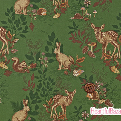 USAコットン(110×50) moda Autumn Forest 森の動物たち グリーン 1枚目の画像