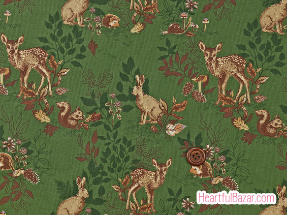 USAコットン(110×50) moda Autumn Forest 森の動物たち グリーン 1枚目の画像