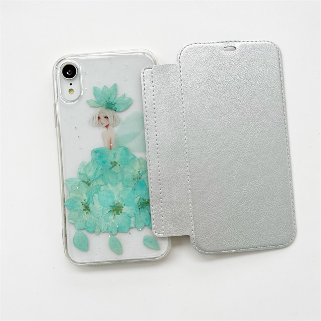 お姫様ドレス ミントグリーンiPhone17Pro/17ProMax/GalaxyS25押し花ケース 手帳型スマホケース