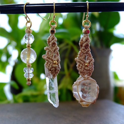 両剣水晶（ブラジル産）・ルチルクォーツ アシンメトリー マクラメ編み