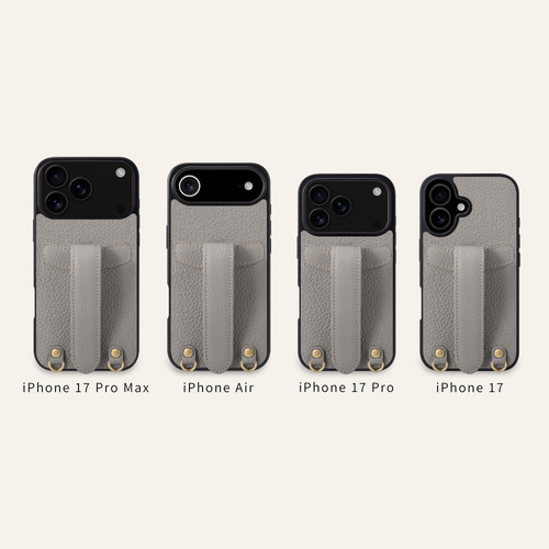 iPhone 17 ProMax ケース 本革 落下防止ベルト ショルダー付き 2色