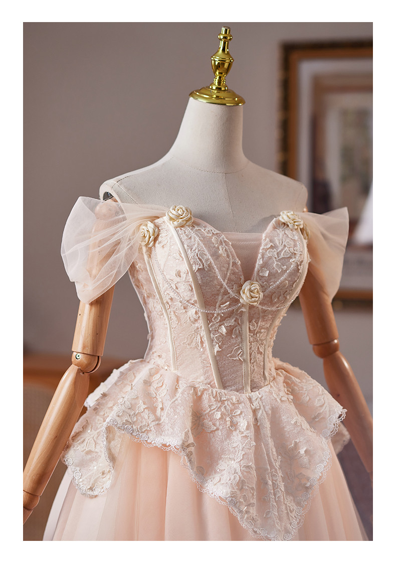 シャンパン色 ショート丈 可愛い 綺麗 プリンセス パーティードレス 二次会 ウェディングドレス お呼ばれ LJ-685