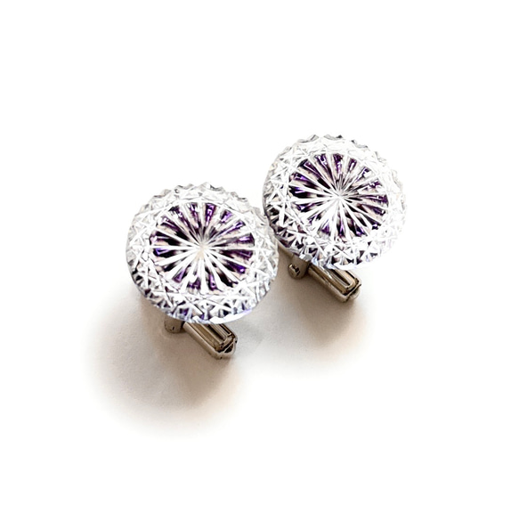 「煌めく希望・成功」東京切子カフスボタン18　輝煌　～きこう～　パープル 3枚目の画像