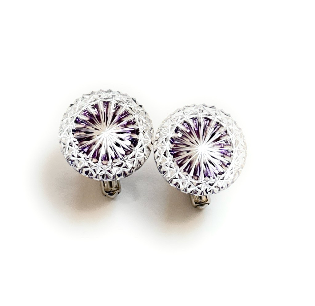 「煌めく希望・成功」東京切子カフスボタン18　輝煌　～きこう～　パープル